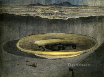 Abstracto famoso Painting - Paisaje con teléfonos en un plato Surrealista